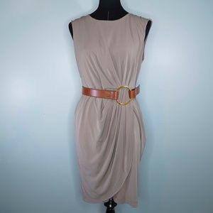 Calvin Klein Sheath Beige Drape Sheath Dress